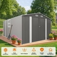 thumbnail image 6 of 10x14 FT Outdoor Metal Storage Shed with 3 Lockable Doors & Window, Heavy-Duty All-Weather Garden Shed for Lawn Mowers, Bikes, Tools, Backyard, Patio, Grey, 6 of 22