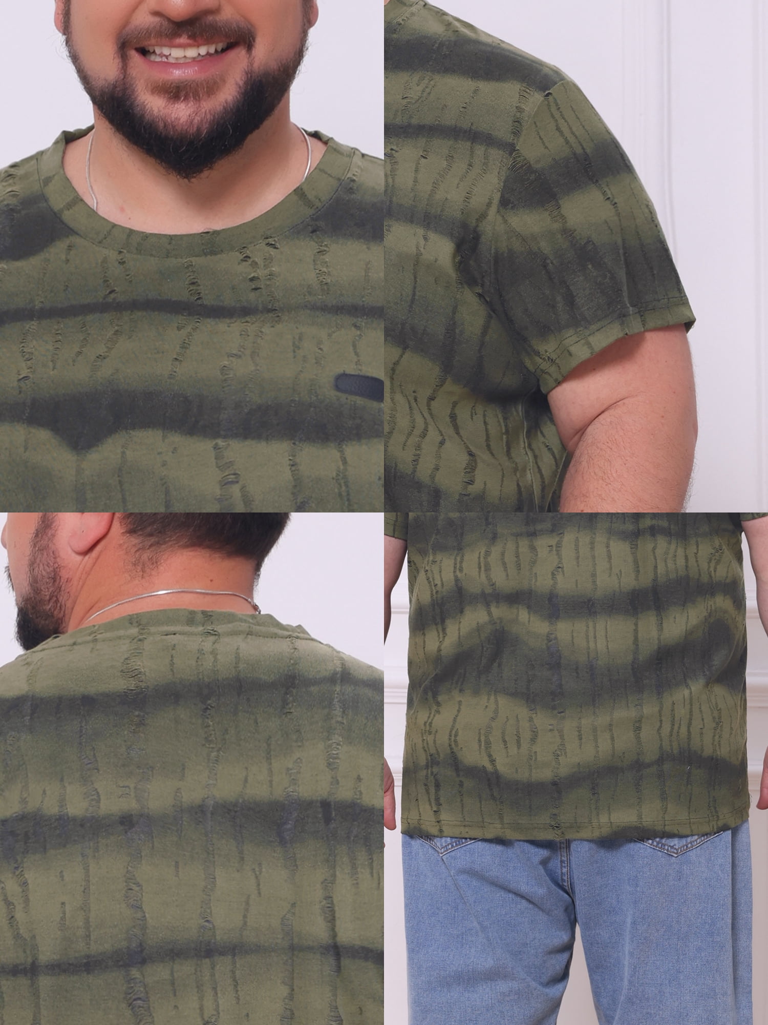 DARING DIVA Men's Big Tall Tie-Dye Crew Neck Short Sleeve T-Shirts 3XL Olive Green