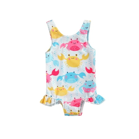 

Toddler Breathable Little Girls Swimsuit Summer Children Cute Crab/Donut Printing Sleeveless Swimwear