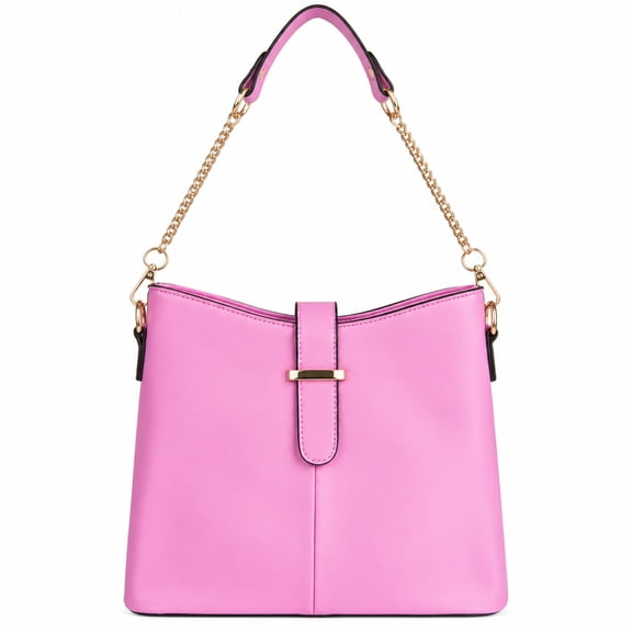 Women's Faux Leather Shoulder Bag, Multi-Compartment Crossbody Purse with Adjustable Strap, Serena Buckle Handbag