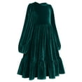 thumbnail image 3 of OBEEII Kids Girls Long Sleeve Solid Color Velvet Ruffle Dress Party Dress Girls' Chvurch Prayer Long Sleeve Dress Stage Performance Dress 11-12 Years Green, 3 of 6