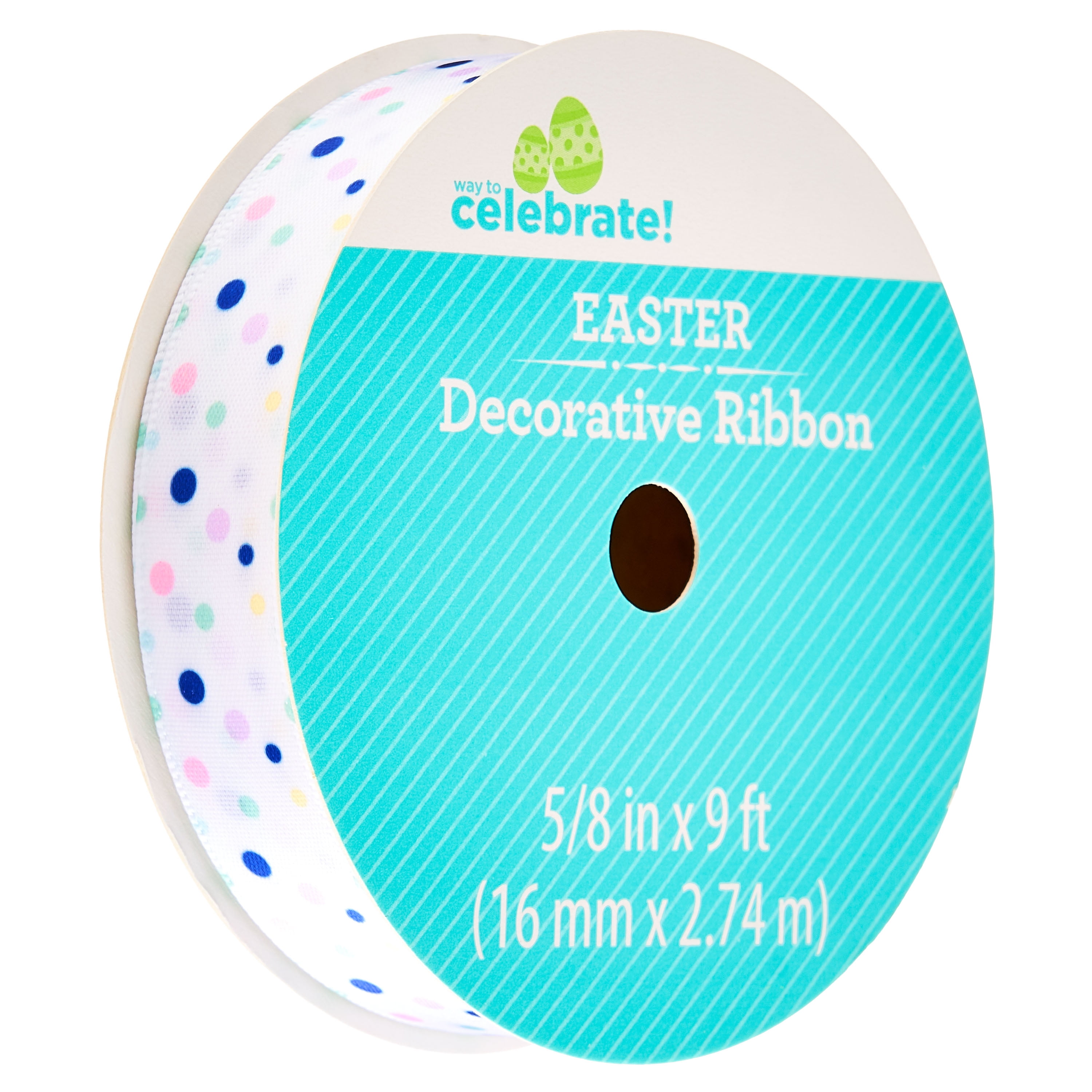 Way To Celebrate Easter Decorative Ribbon, Colorful Dots, 5/8" x 9'