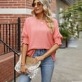 thumbnail image 4 of Women's Loose Plus Size Solid Color Round Neck Pullover 3/4 Sleeve Top Dress Shirt Juniors Button down Womens Blouse Womens Relaxed T Shirts Baseball Shirts for Women Hiking Short Sleeve Women Button, 4 of 6