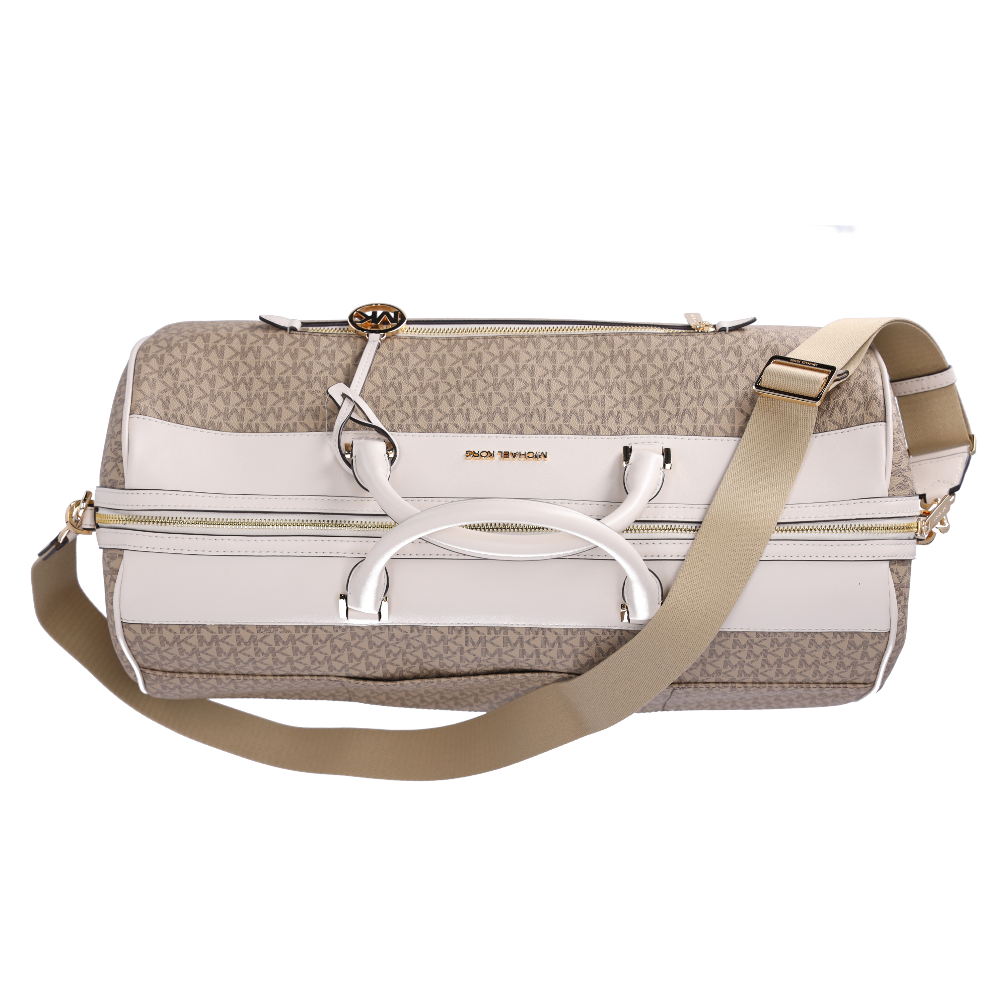 Michael Kors Travel Large Light Cream PVC Patches Top Zip Weekender Du –  AUMI 4