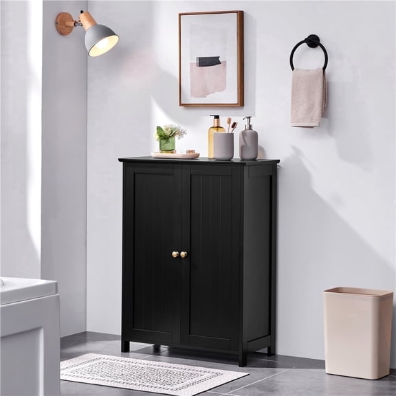 Yaheetech Modern 2-Door Bathroom Towel Cabinet with 2 Adjustable Shelves, Black