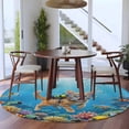 thumbnail image 4 of Ocean Diving Cat Round Area Rugs Collection 5', Coastal Coral Fish Marine Life Non Slip Indoor Circular Throw Runner Rug Floor Mat Carpet for Living Room Dining Table Bedroom Nursery, 4 of 9
