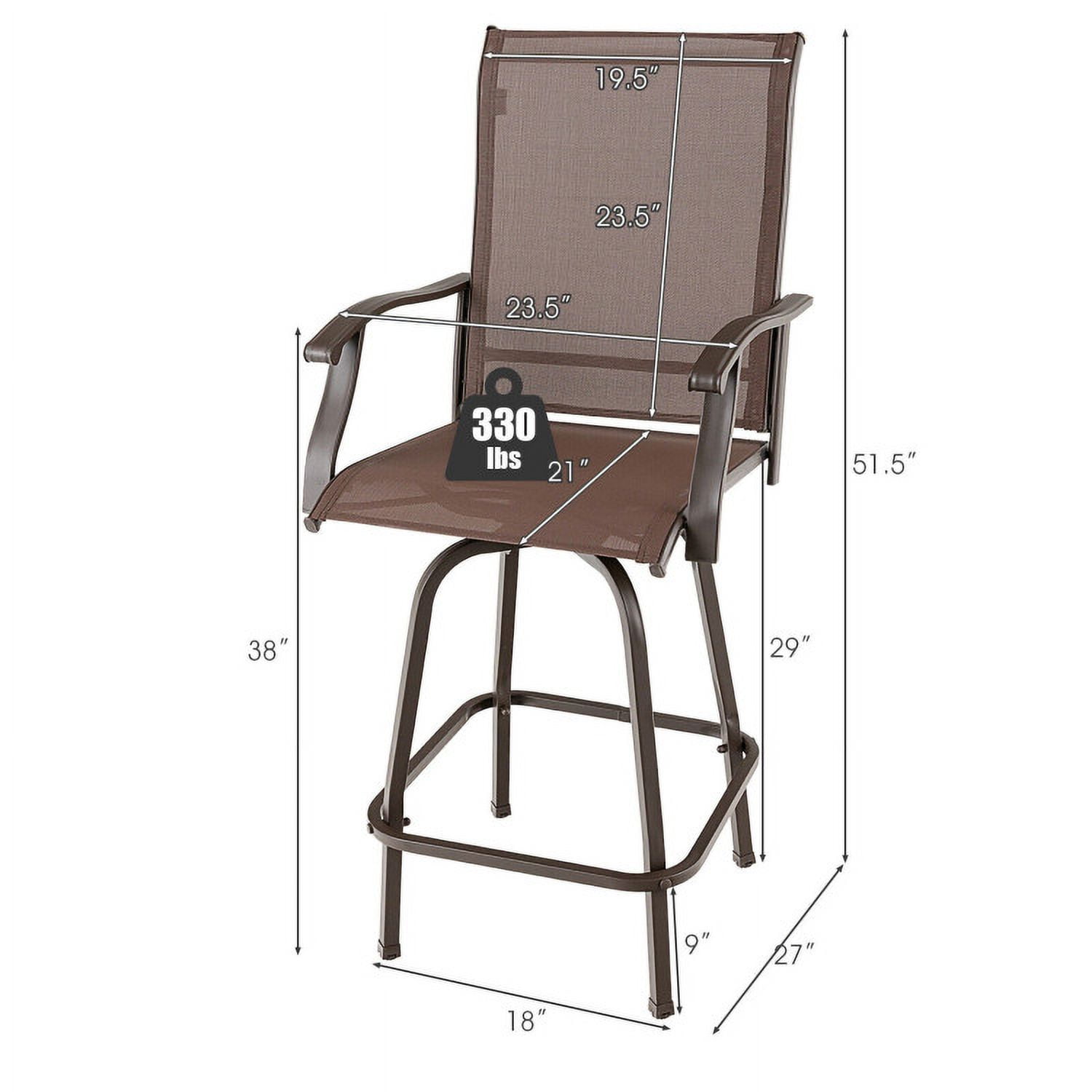 Aimee Lii 2 Pieces Patio 360 Rotation Swivel Bar Stool Set, Outdoor Patio Furniture, Brown