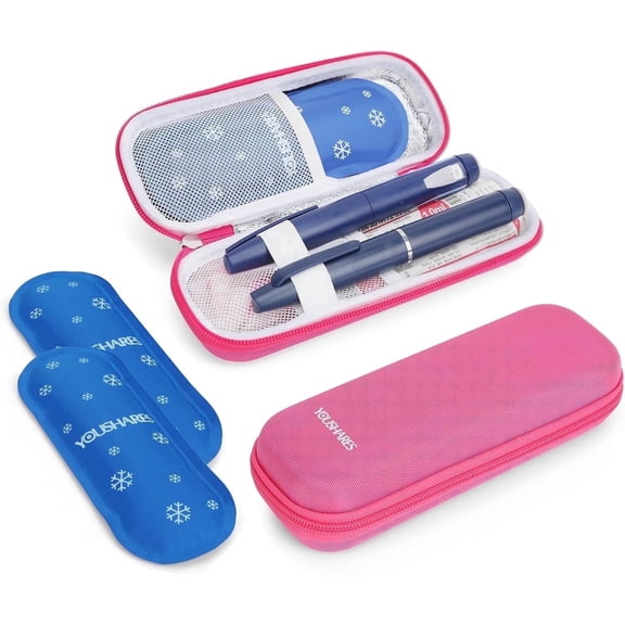 YOUSHARES Insulin Cooler Travel Case, GLP-1 Diabetic Cooling Bag for Ozempic Wegovy Mounjaro Zepbound Pens, Insulin Pen & Vial Organizer with 2 TSA Approved Ice Packs (Red)