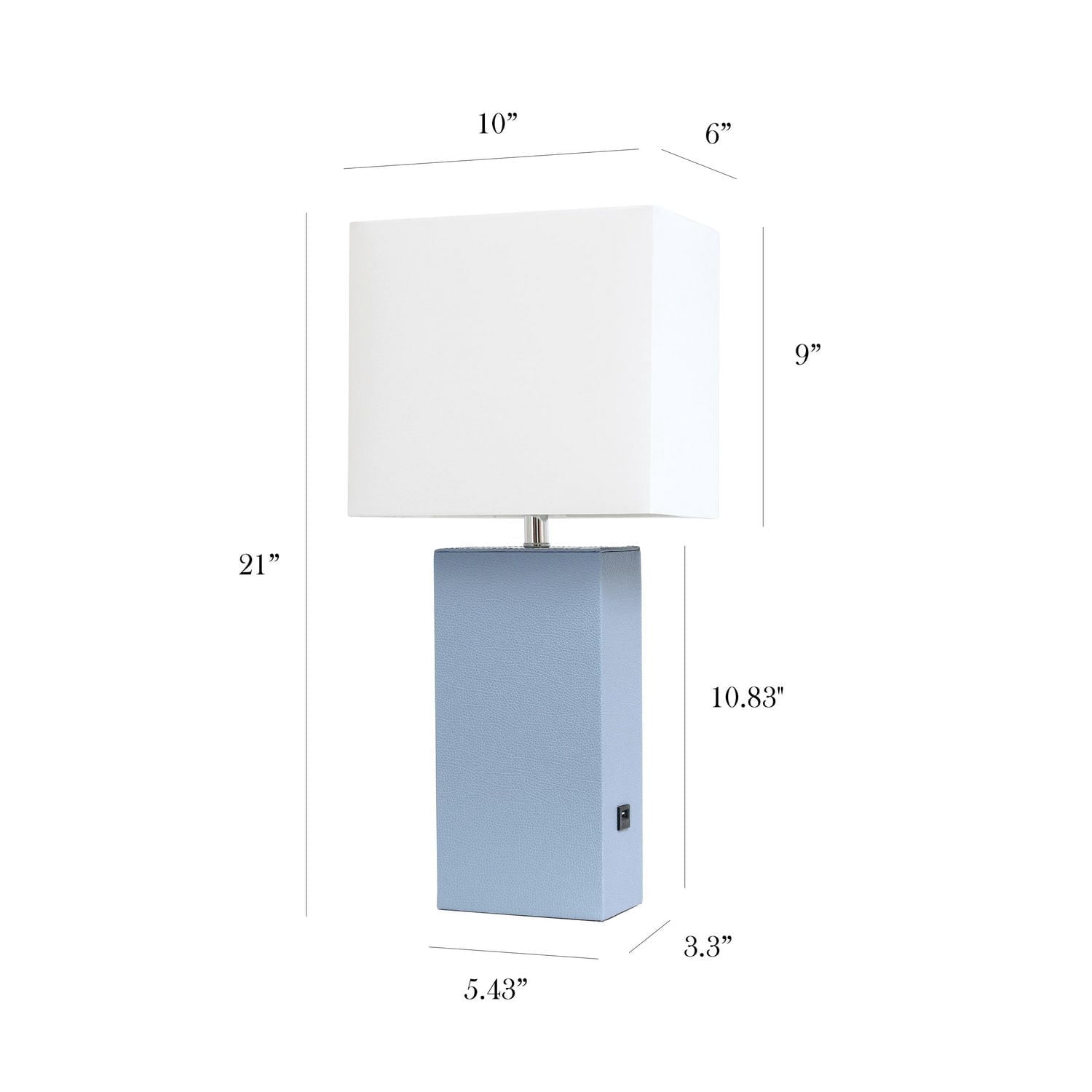 Elegant Designs Modern Leather Table Lamp with USB and White Fabric Shade