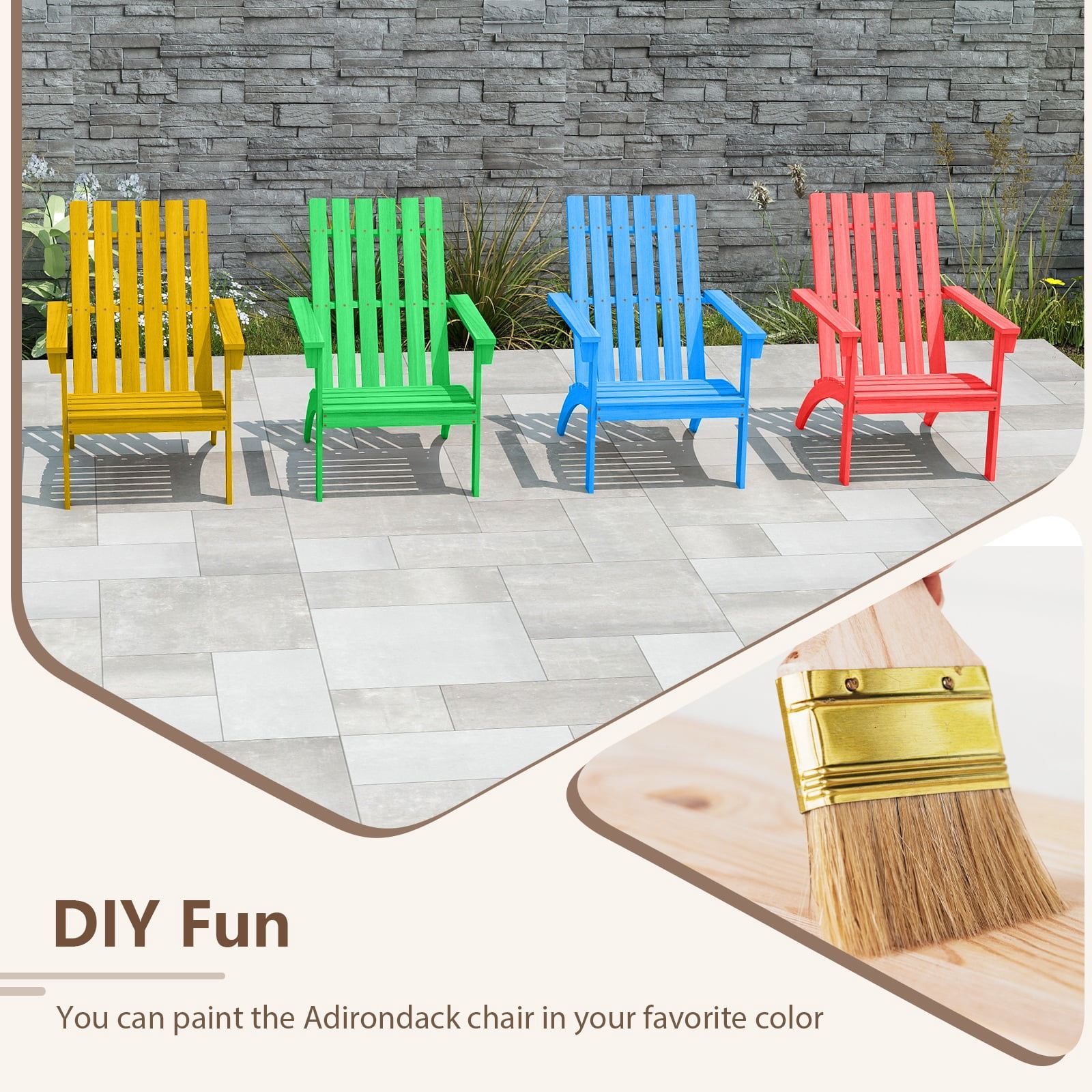 Gymax Adirondack Chair Acacia Wood Fire Pit Chair w/ Backrest and Armrests Campfire Chair Outdoor Lawn Chair for Patio