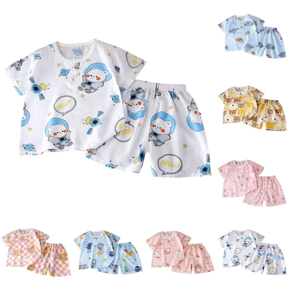 felwors Toddler Little Kids Pajamas Set Short Sleeve Pjs Snug Fit Sleepwear 2pcs (2-3 Years,Blue)