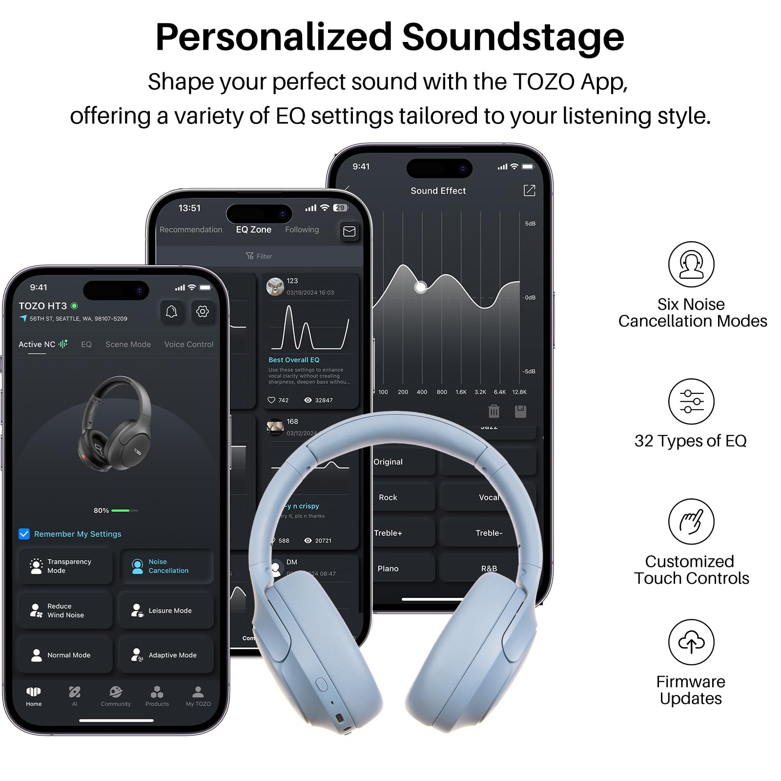 TOZO HT3 Over-Ear Wireless Headphones with Active Noise Cancel photo 5