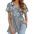 thumbnail image 2 of TQWQT Summer Peplum Tops for Women Vneck Short Sleeve Babydoll Blouse Floral Print Loose Tshirt Puff Sleeve Tunic Top Plus Size Maternity Clothes Gray 2XL, 2 of 5
