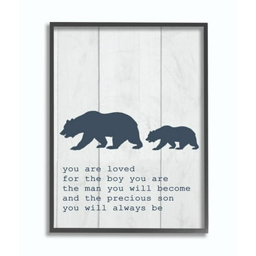 The Kids Room by Stupell Kids Inspirational Word Boys Bear Family Animal Design Framed Giclee Texturized Art by Daphne Polselli
