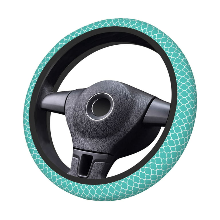 DouZhe Green Teal Quatrefoil Prints Steering Wheel Cover, Universal 15 inch  Anti-Slip Odorless Elastic Geometric Design Car Steering Wheels Cover for  Women Men 