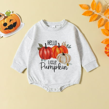 

Thanksgiving Baby Boy Outfit Newborn Jumpsuit White Pumpkin Halloween Pumpkin Print Winter Climbing Suit Bag Fart Crawl Suit 90