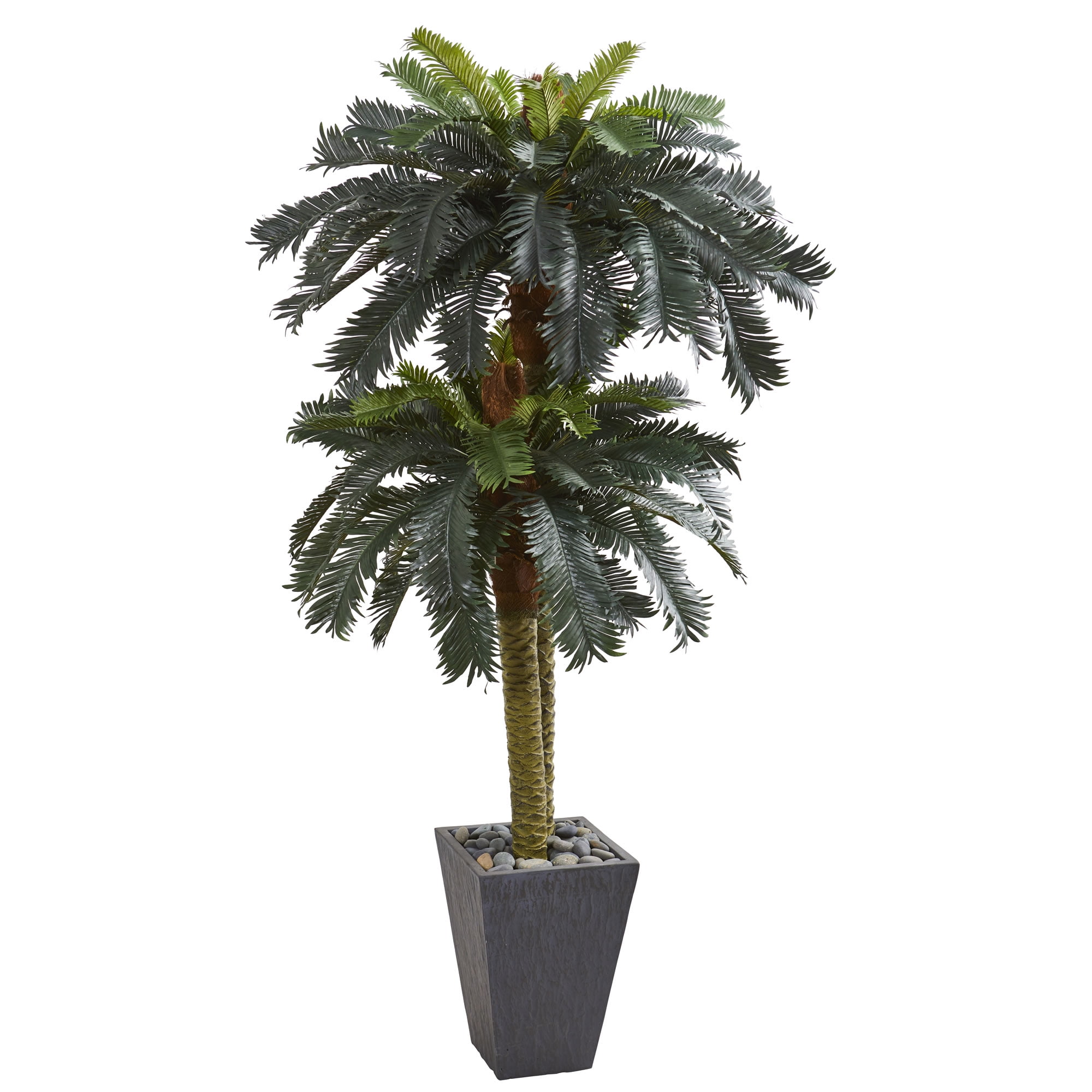 Nearly Natural 6ft. Double Sago Palm Artificial Tree Slate Finished