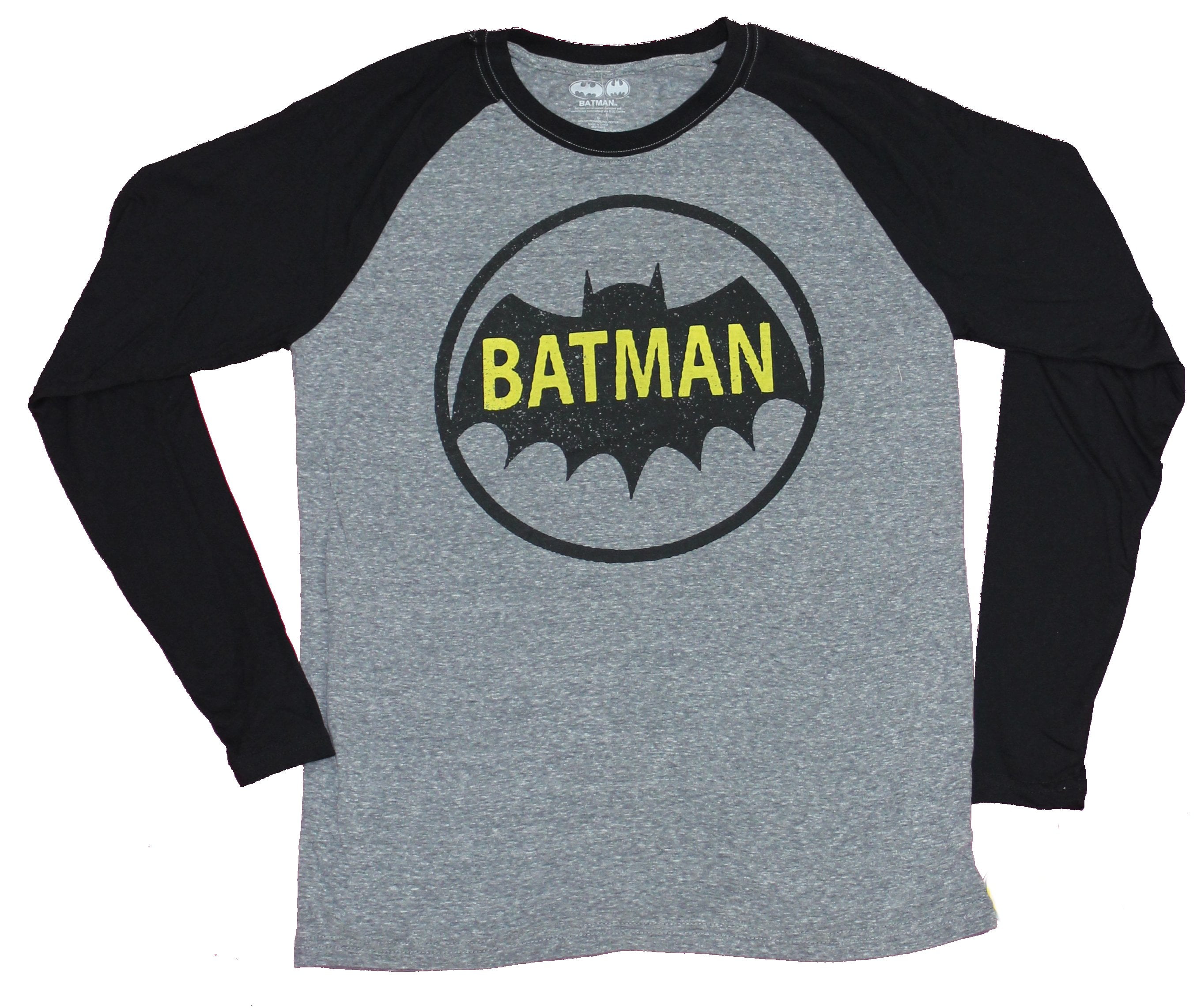 Batman Mens Long Sleeve Bat Symbol Logo in Circle with Black Sleeves (Medium) - Walmart.com