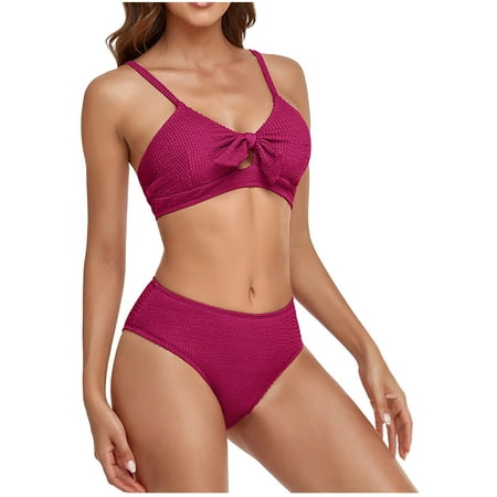 

Finelylove Swimsuit Women Lightly Lined Sport Bra Style Bikini Purple L