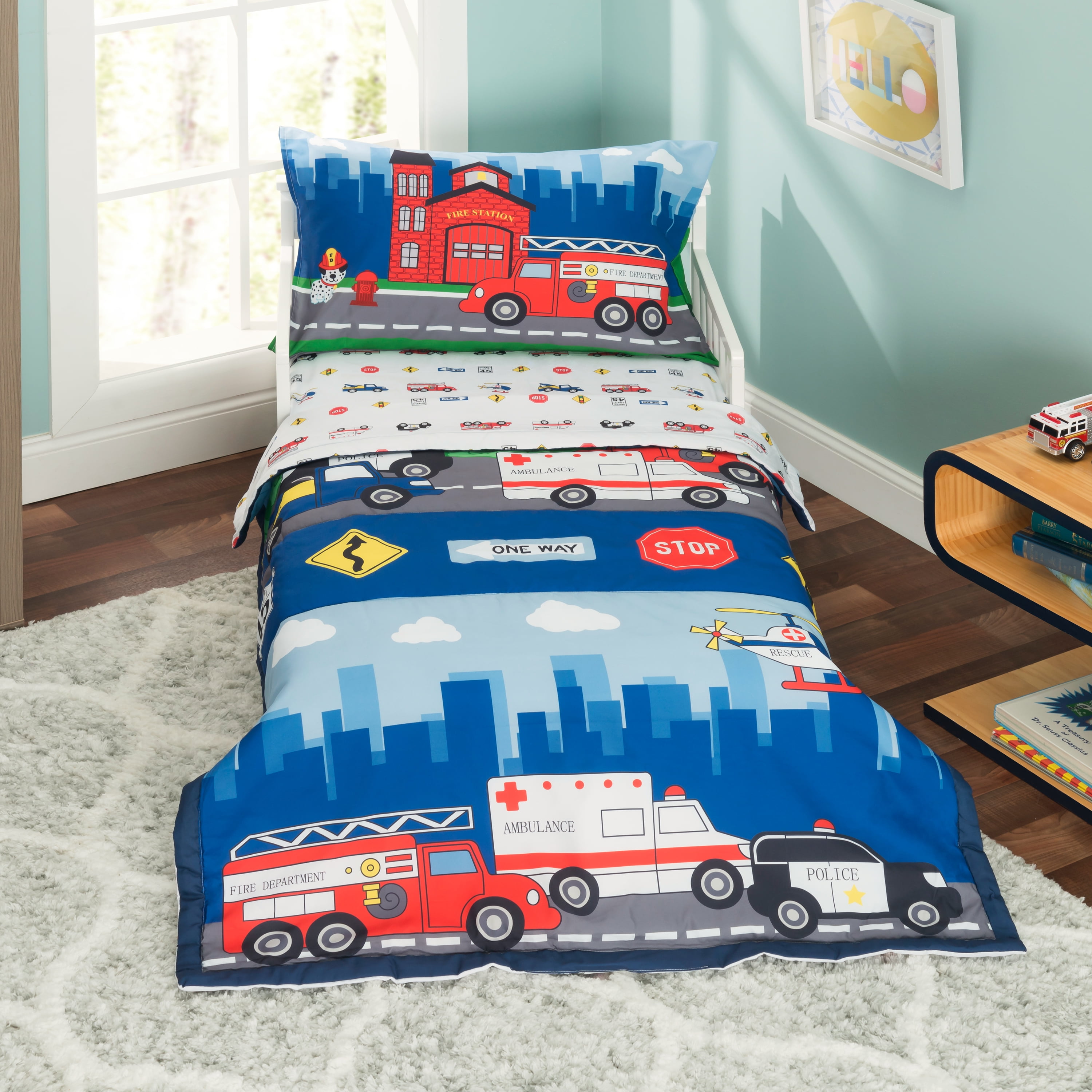 Everyday Kids 4 Piece Toddler Bedding Set Fire And Police Rescue Everyday Kids 4 Piece Toddler Bedding Set Fire And Police Rescue