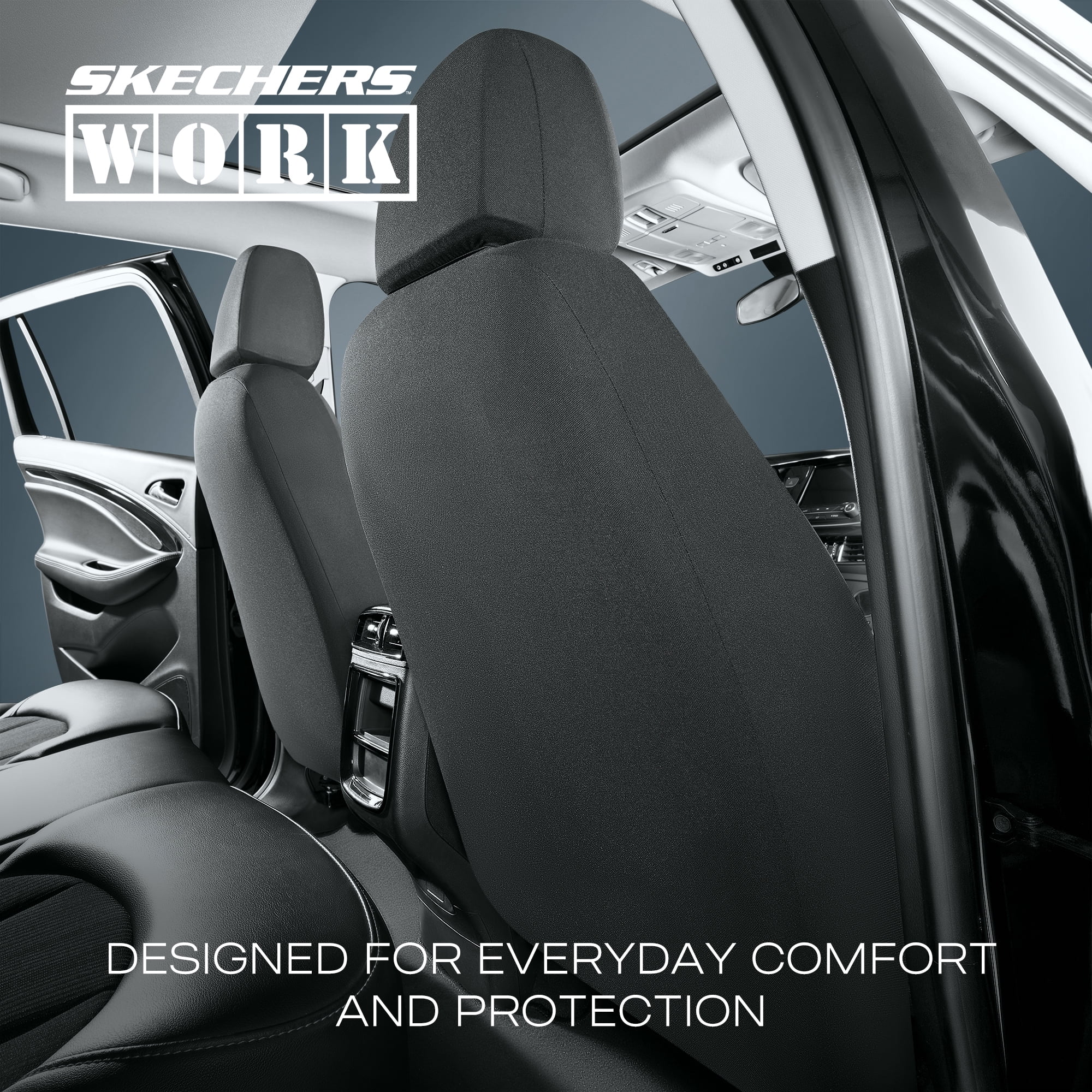 Skechers Car Seat Cover Jacquard  Front Seat Cover Universal Fit For Most Cars, SUVs and Vans( Black Color)
