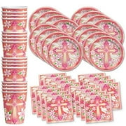 Birthday Galore Baptism Girl Party Supplies Set Plates Napkins Cups Tableware Kit for 16