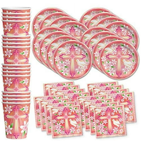 Birthday Galore Baptism Girl Party Supplies Set Plates Napkins Cups Tableware Kit for 16