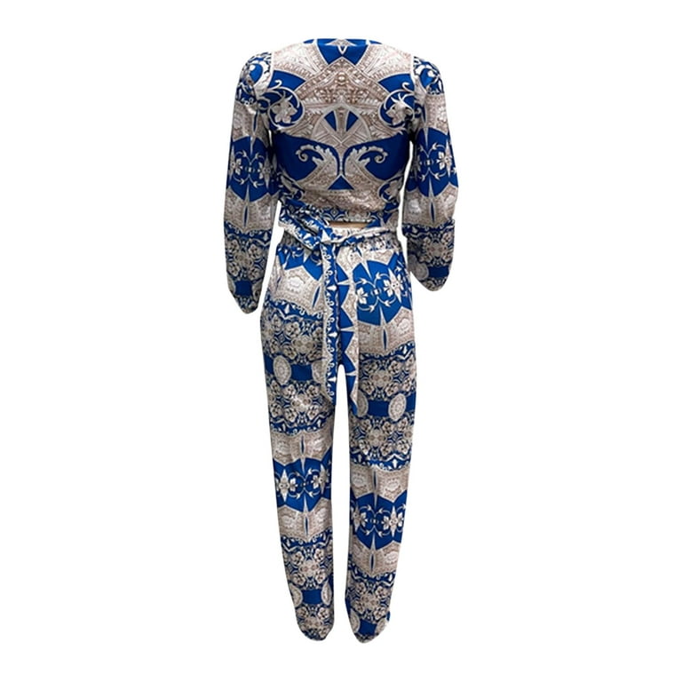 ZHAGHMIN Women Two Piece Outfits Sets Fashion 2 Piece Sets Printed Plus  Size Ropa De Mujer Longsleeve Round Neck Ladies' Blouses High Waist Pants