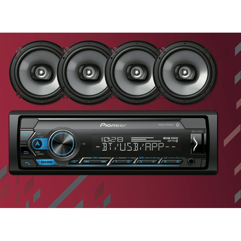 Pioneer MVH-S320BT 1-Din in-Dash Car Stereo Music Lover's Bundle with Four  6.5 Coaxial Speakers. Digital Media Receiver with Bluetooth, Adjustable