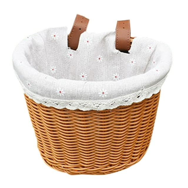 Cesta para bicicletas para niños,Cesta de almacenamiento para bicicletas,con correas de cuero,Cesta para bicicleta con marco frontal desmontable,Cesta Marrón