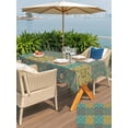 thumbnail image 5 of Outdoor Tablecloth with Umbrella Hole for Patio/Picnic/Party/Camping, Teal Yellow Boho Waterproof Table Cloth Rectangle Table Cover Washable, Bohemian Geometric Flowers Plaid (60"x 84"), 5 of 9