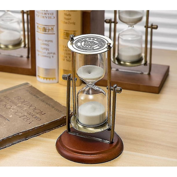 Reloj de arena vintage de 15 minutos, temporizador de arena giratorio de 360 grados, latón, vidrio de 15 minutos, compatible con el hogar, el escritorio, la oficina, la decoración de bodas