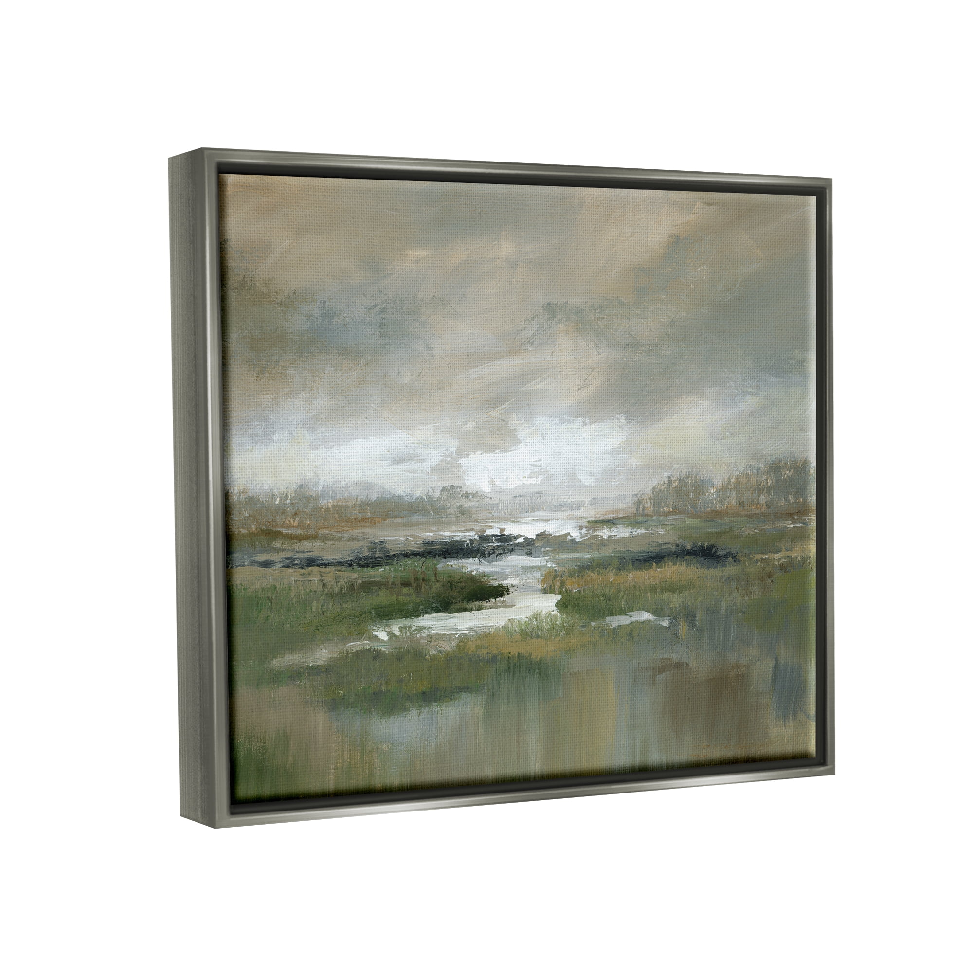 Stupell Industries Rural Stream Nature Landscape Landscape Painting Gray Floater Framed Art Print Wall Art