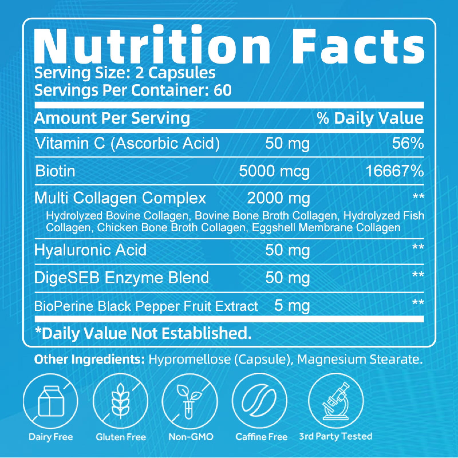 (2 PACK) Multi Collagen Capsules with Biotin & Vitamin C - 5 Types (I, II, III, V, X) - 120 Capsules