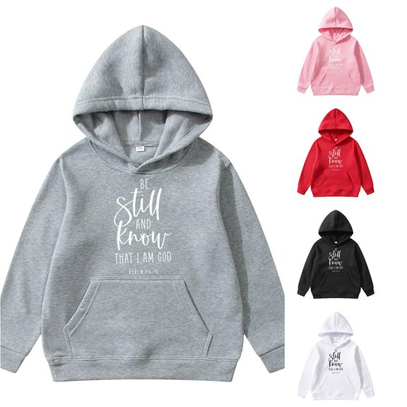 Zylarhe Girls Pullover Children's Fashion Hooded Pullover Casual Winter Letters English Print Pocket Decoration Children's Clothing Sweatshirt Grey 6-8 Years