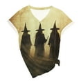 thumbnail image 4 of Women's Witch T Shirt Halloween Short Sleeve Tree Cat Bat Pattern T Shirt, 4 of 4