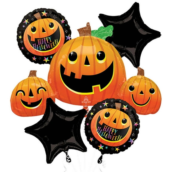 Smiley Halloween Pumpkins Balloon Bouquet (5 Pieces) - Party Supplies Decoration