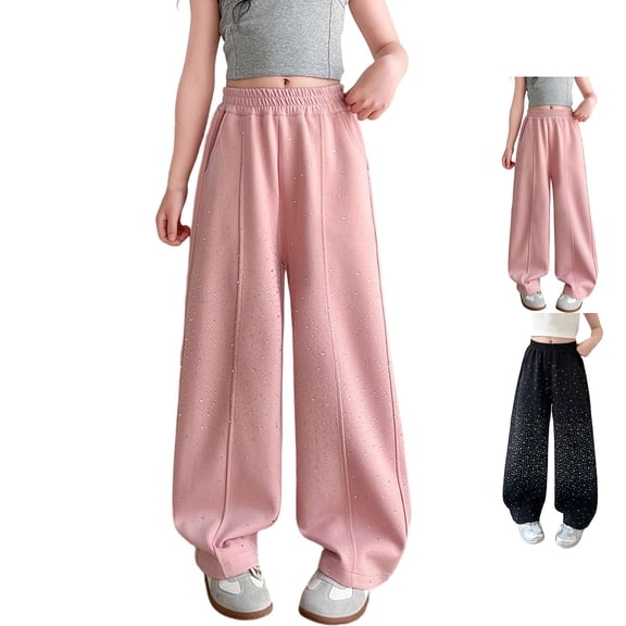 Girl Sweatpants Elastic Waist Casual Basic Wide Leg Sweatpants Girls Athletic Pants Girls Pink Sweatpants Girls Size 5-6 Years Clothes