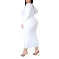 thumbnail image 2 of Women's Maxi Dress: Long Sleeve Bodycon Casual Spring Summer Dresses with V Neck White L, 2 of 3