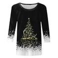 thumbnail image 4 of Womens Christmas Tops 3/4 Sleeve Shirts Christmas Tree Print Crewneck Printed Flower Loose Side Split Tunic Holiday Graphic Tees Blouses, 4 of 4