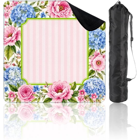 Blue Floral Mahjong Mat 31.5 x 31.5in, Non-Slip Noise-Reducing for Poker, Cards & Board Games