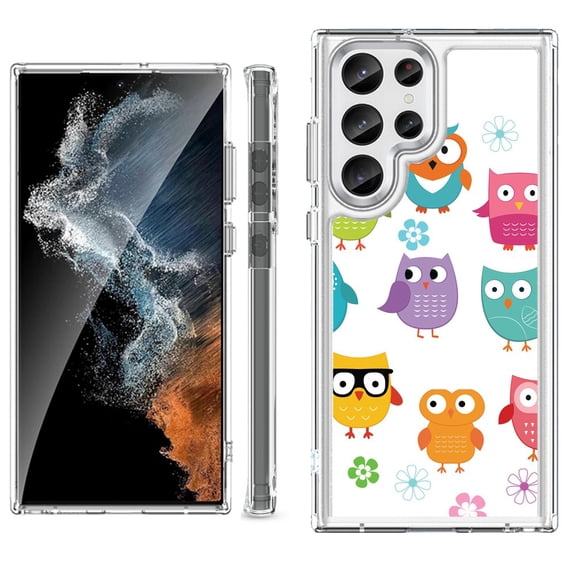 Shockproof Bumper Phone Case for Samsung Galaxy S23 Ultra 5G, by OneToughShield ® - Happy Owl