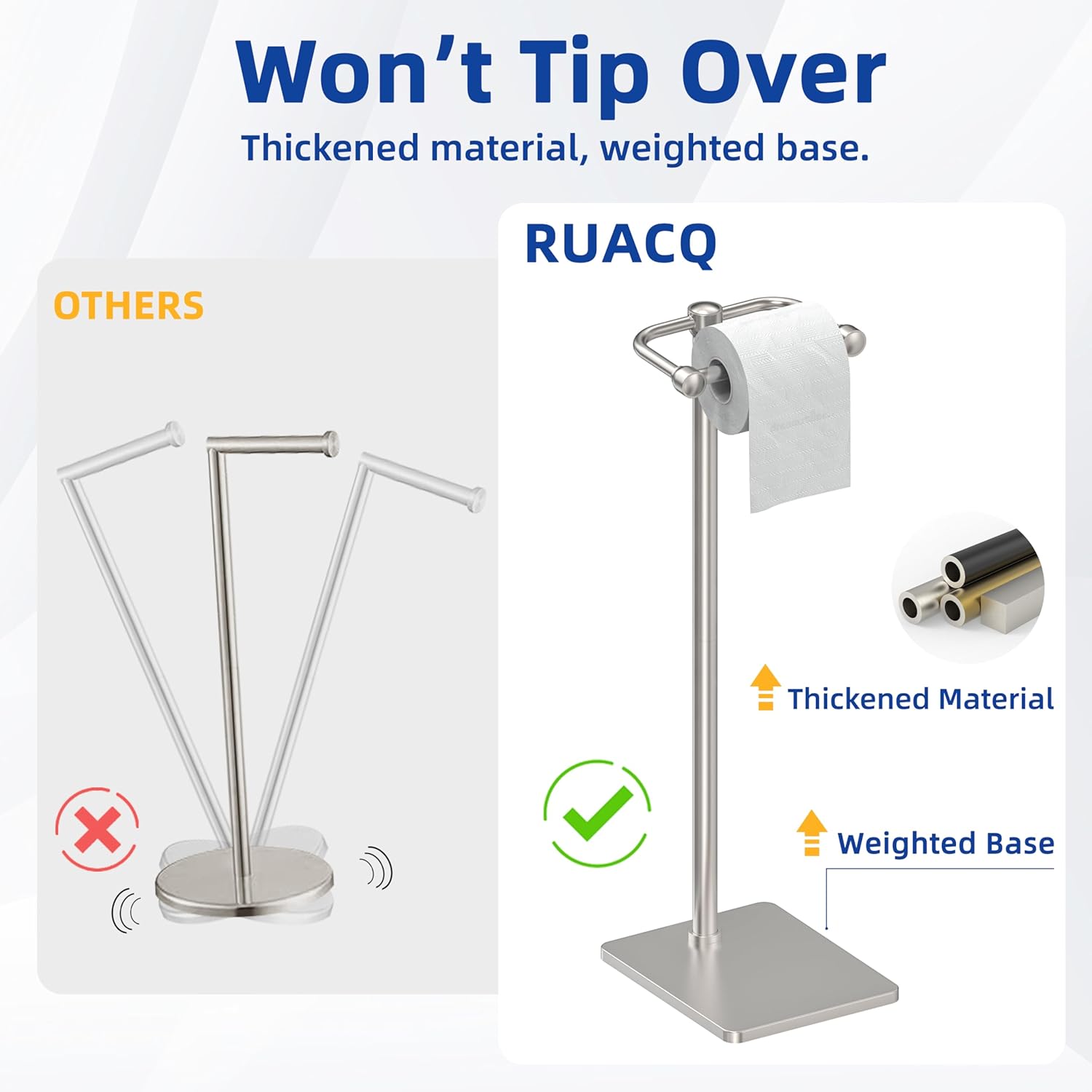 Toilet Paper Holder Stand, Bathroom Toilet Paper Roll Holder Free Standing, Toilet Tissue Holder Stand with Post Pivoting Design, Stable Weighted Base, SUS304 Stainless Steel (Brushed Nickel)
