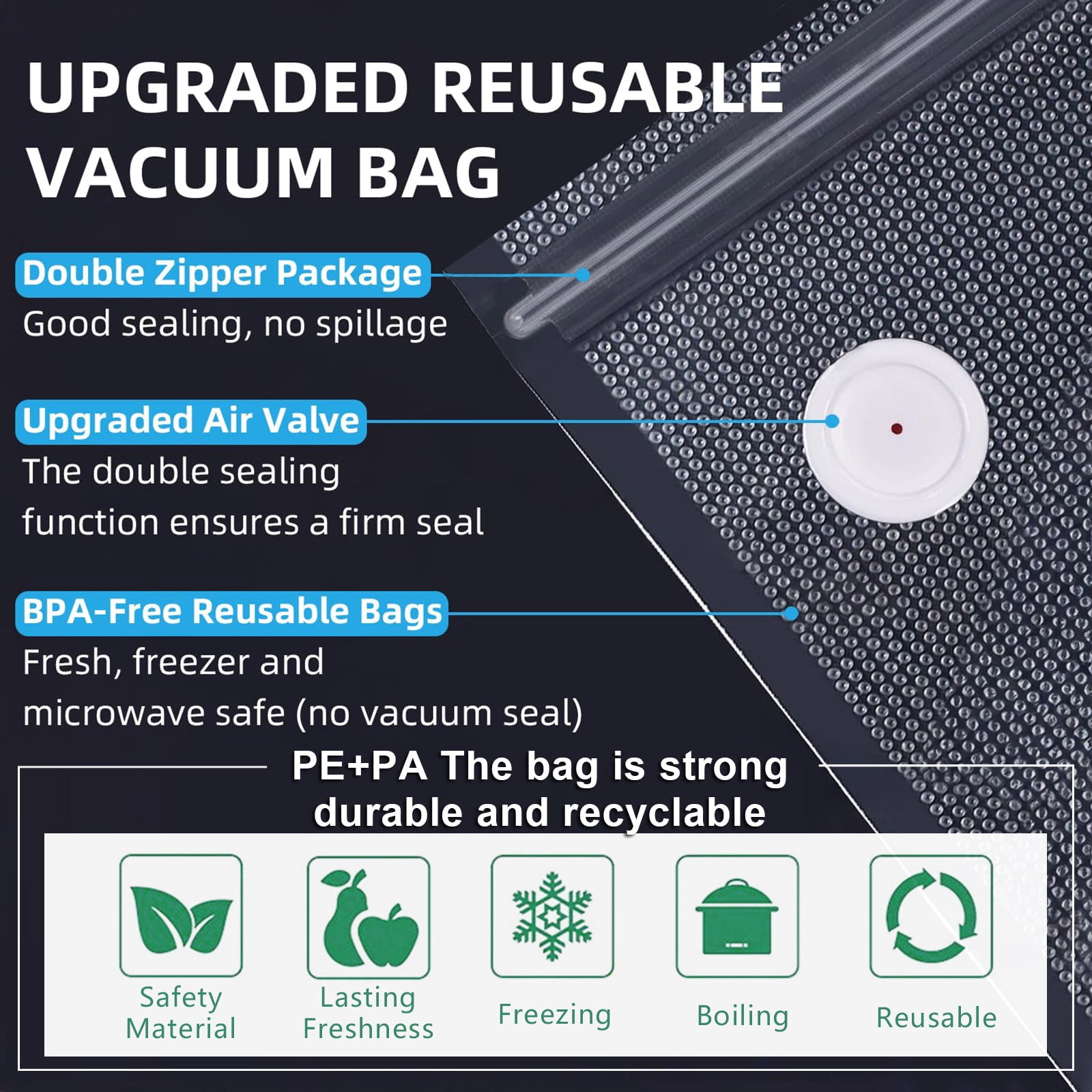 Sous Vide Cooking Bags - Set of 30 | BPA-Free Reusable Vacuum Seal Bags with Air Valve for Joule and Anova Cookers | Freezer Safe Vacuum Food Storage Bags with Upgraded Electric Pump Included