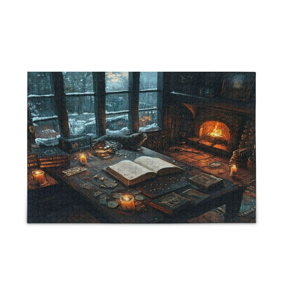 WOBOGO Cozy Fireplace Room Puzzle Challenge 500 Piece Jigsaw Suitable for Game Night Finished Size 20.5 x 14.9in