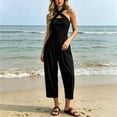 thumbnail image 4 of PBFRDSJ Capri Jumpsuits for Women Cross-Neck Halter Corduroy Jumpsuit Sleeveless Cut Out Neck Solid Color Romper with Pockets, 4 of 7