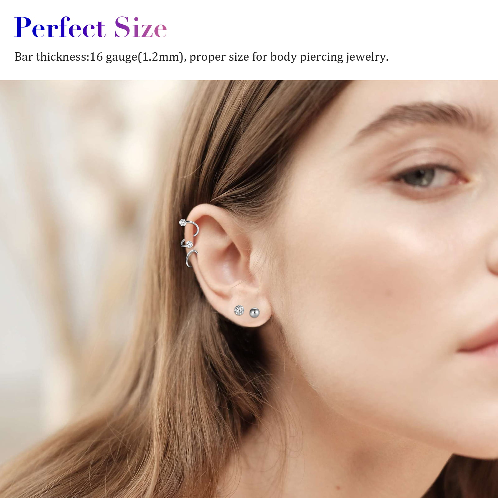 17pcs 16G Tragus Earrings EEEkit Stainless Steel Cartilage Helix Earrings  Conch Earring Studs Hoop Earring Lip Rings Labret Studs Piercing Jewelry  for Women Men Silver  Walmartcom