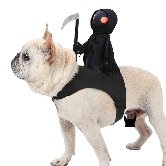 Halloween Grim Reaper Dog Costume, Rider Style Dog Halloween Costumes with Scythe, Funny Pet Halloween Costumes for Dogs, Spooky Dog Costume for Halloween Party