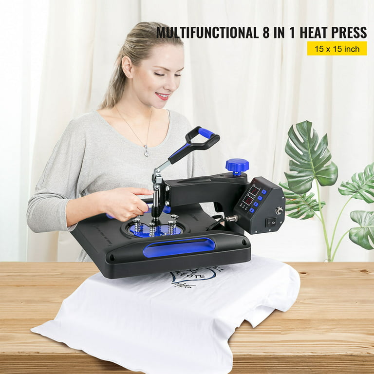 BENTISM Heat Press Machine 8 in 1, 15 x 15 800W Dual-Tube Heating Press  Sublimation Machine 360° Rotation Swing Away T-Shirt Printing Machine for
