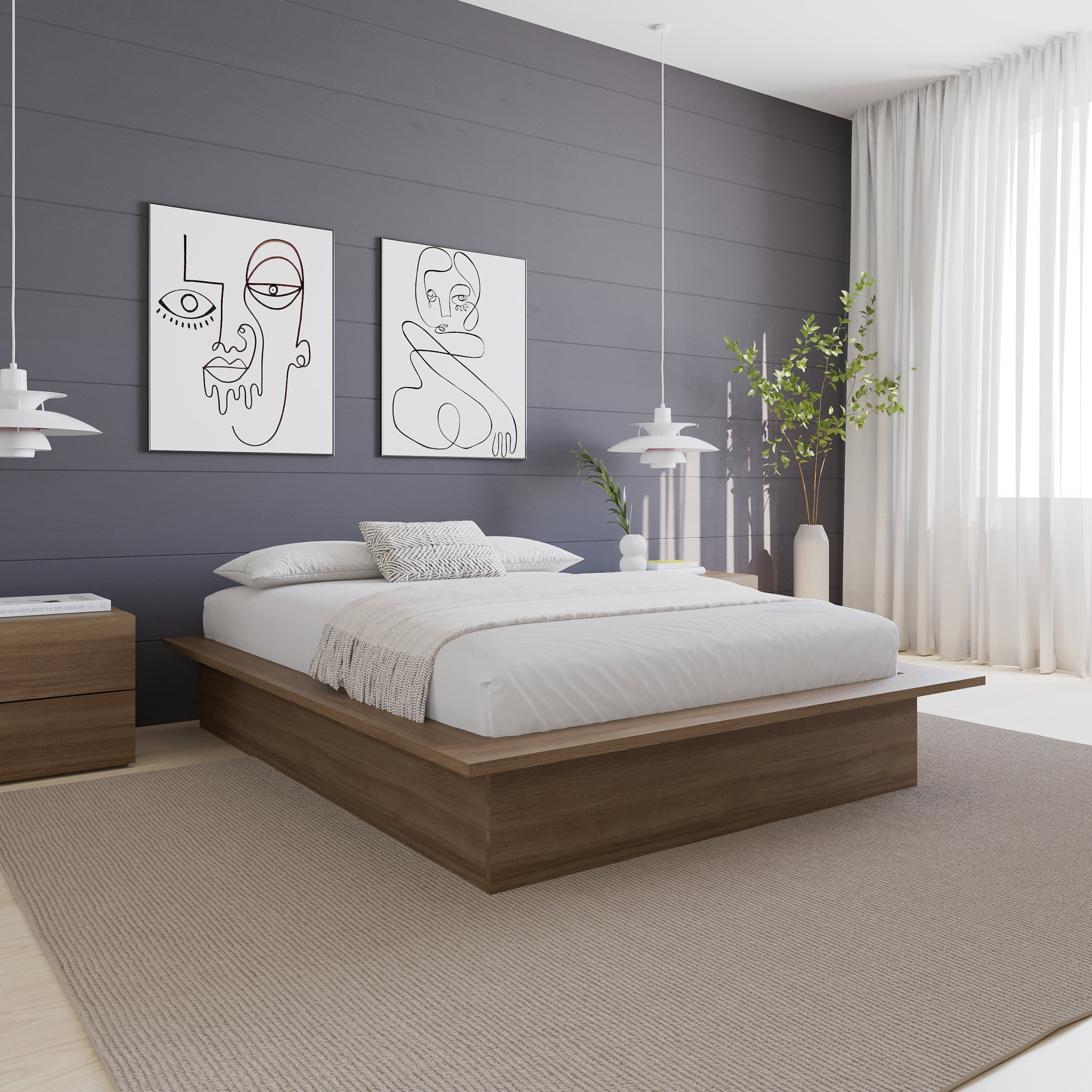Nexera Malibu Full Size Platform Bed, Brown Oak